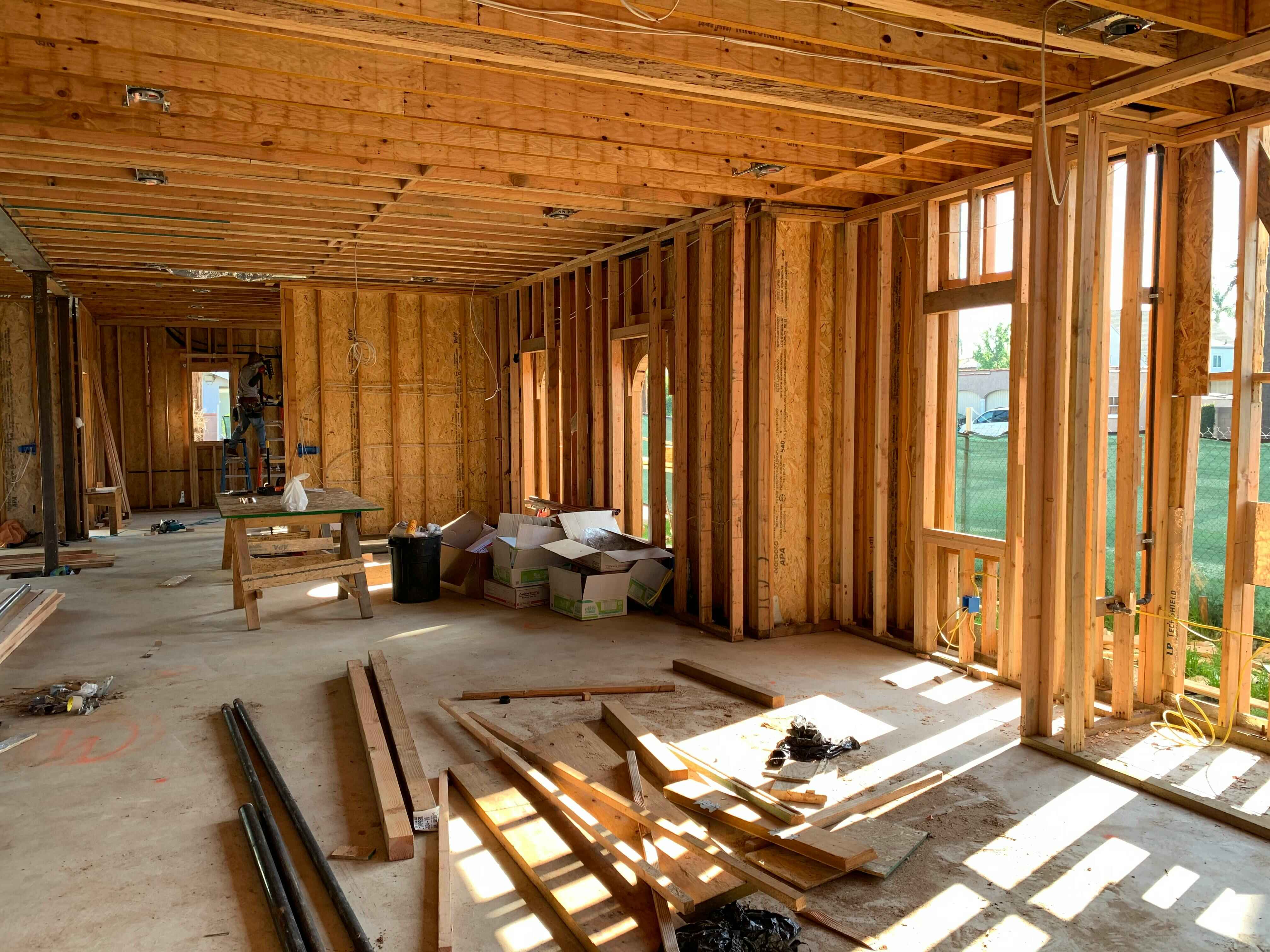 Timber framing inside a residential property under construction